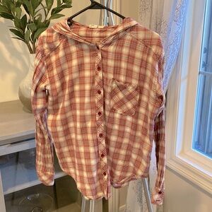 Red and white flannel button up jacket